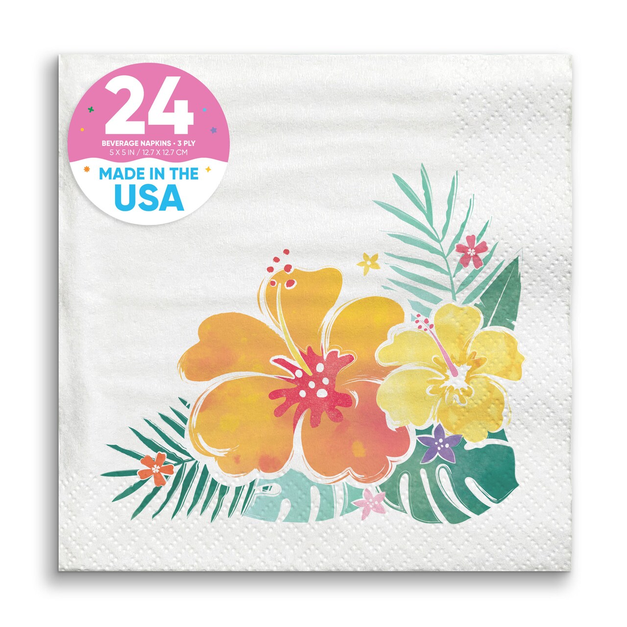 Big Dot of Happiness Hawaiian Luau Napkins, Tropical Party Decor, White 3-Ply Paper Beverage Cocktail Napkins, Tropical Floral Birthday Party - 24 Ct